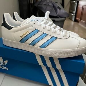 Adidas Gazelle White and Blue Sneakers